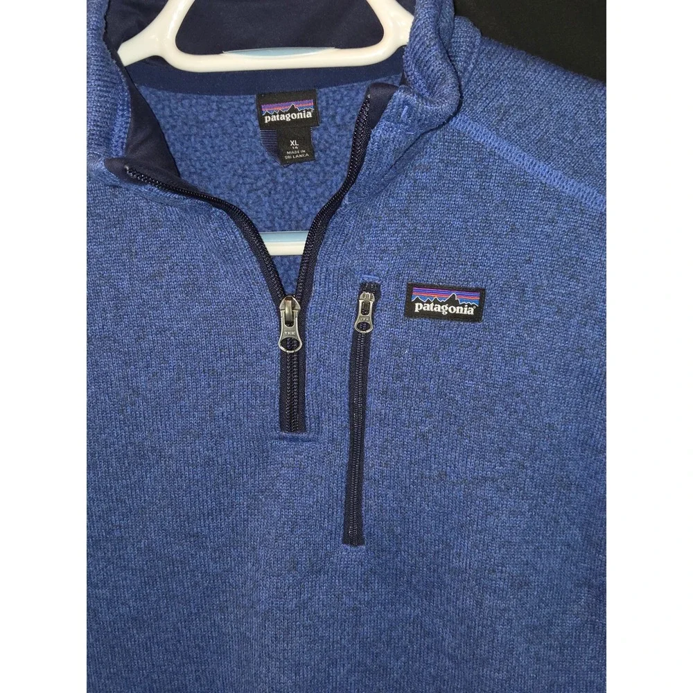 Patagonia Kids Fleece Pullover Blue Quarter Zip Size XL‎ 14 Made in Sri Lanka